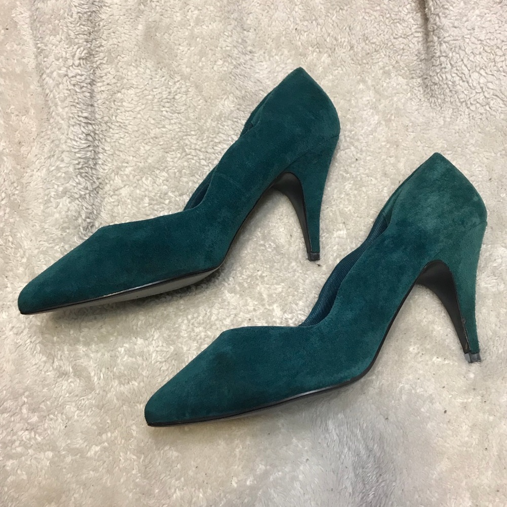 Teal 80’s Velvet Heels